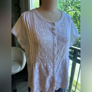 Joie White Boxy Eyelet Blouse; small